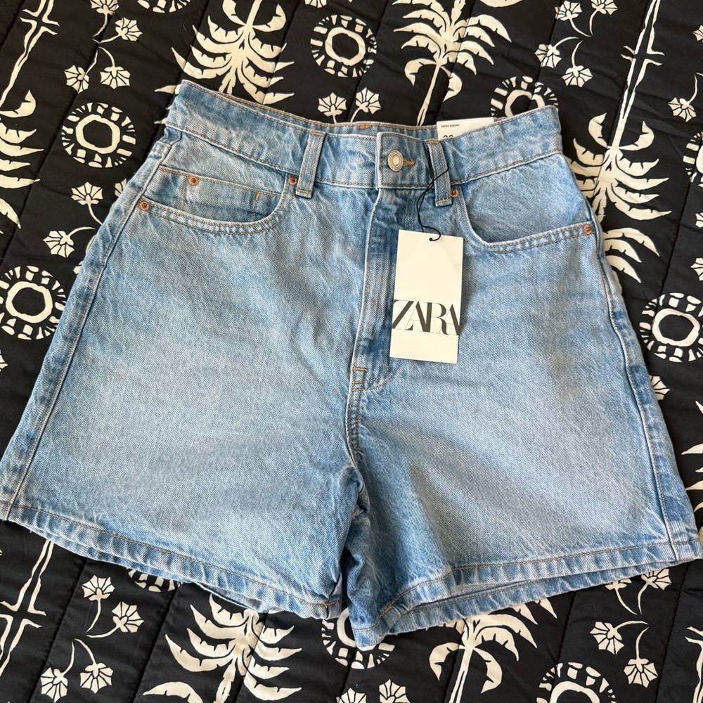 Zara Blue High-Waisted Jean Shorts